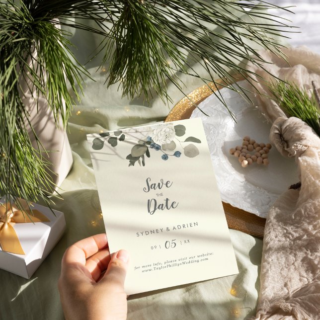 Winter floral | Elfenbein Hochzeit retten Datum Save The Date (Von Creator hochgeladen)