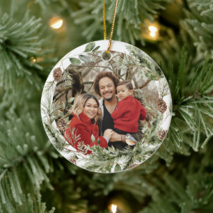 Winter Floral Family First Christmas Custom Foto Keramik Ornament