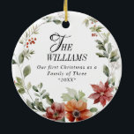 Winter Floral Family First Christmas Custom Foto Keramik Ornament<br><div class="desc">Flora Elegante Keramik Piazza della Riforma Foto</div>