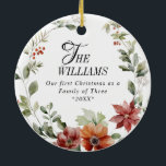 Winter Floral Family First Christmas Custom Foto Keramik Ornament<br><div class="desc">Flora Elegante Keramik Piazza della Riforma Foto</div>