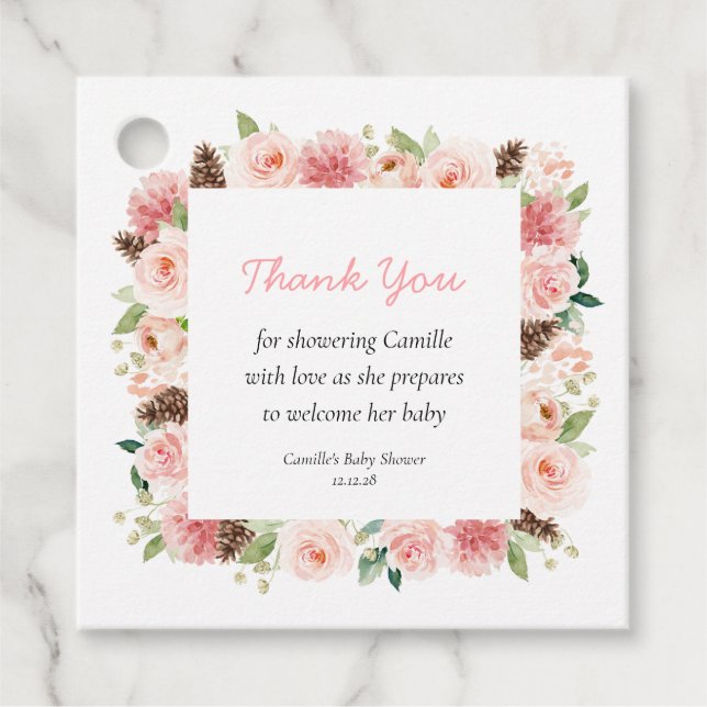 Winter Floral Girl Baby Dusche Danke Geschenkanhänger (Vorderseite)