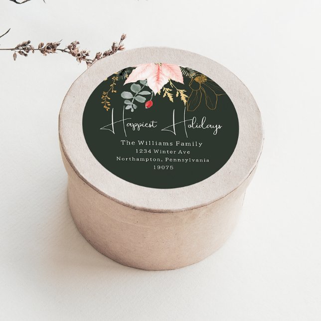 Winter Floral glücklichste Ferien Umschlag Aufkleb Runder Aufkleber (Von Creator hochgeladen)