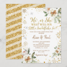 Winter Floral Gold Snowflake Gender Reveal