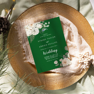 Winter floral   Grüne informelle Hochzeitseinladun Einladung