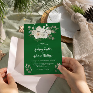 Winter floral   Grüne Lässige Hochzeit Einladung
