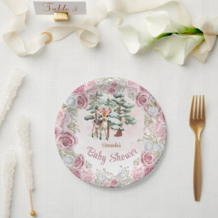 Winter Floral Hirsch Mädchen Baby Shower Pappteller
