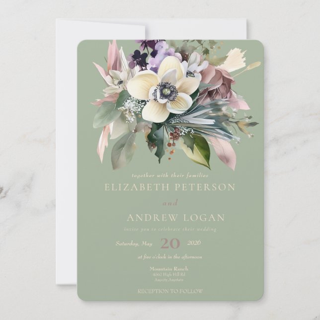 Winter floral | Hochzeit Einladung (Vorderseite)