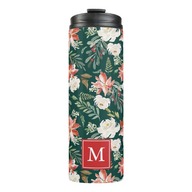 Winter floral | Holiday Monogram Thermosbecher (Vorderseite)