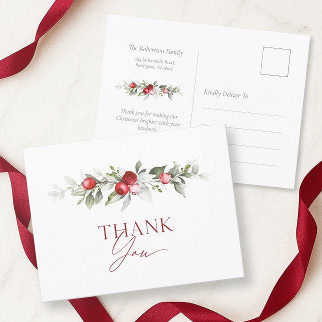 Winter Floral Holiday Thank You Postcard Postkarte (Von Creator hochgeladen)