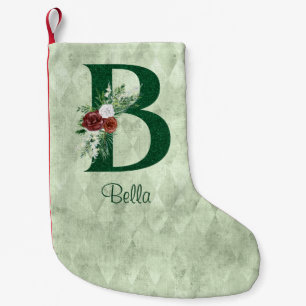 Winter Floral Illustriert Letter B Personalisiert Kleiner Weihnachtsstrumpf