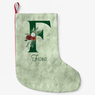 Winter Floral Illustriert Letter F Personalisiert Kleiner Weihnachtsstrumpf