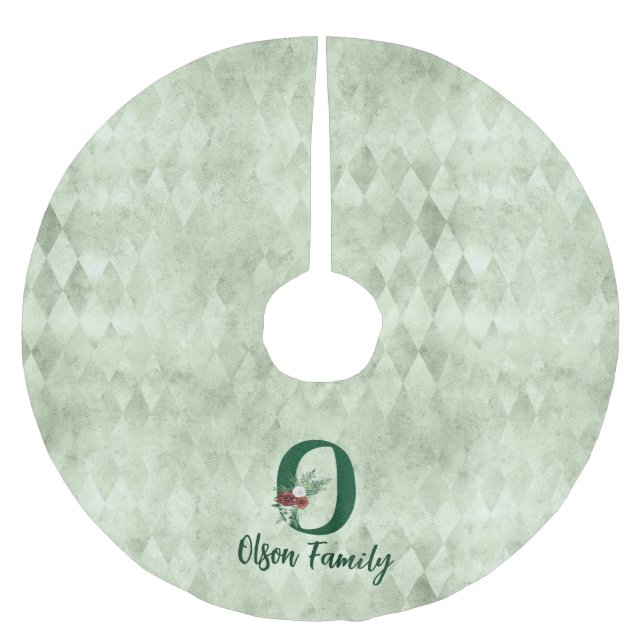 Winter Floral Illustriert Letter O Personalisiert Polyester Weihnachtsbaumdecke (Vorderseite)