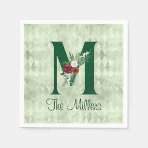 Winter Floral Illustrierter Buchstabe M Personalis Serviette