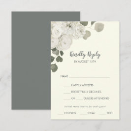 Winter Floral|Ivory Menu Choice Wedding RSVP Card Karte