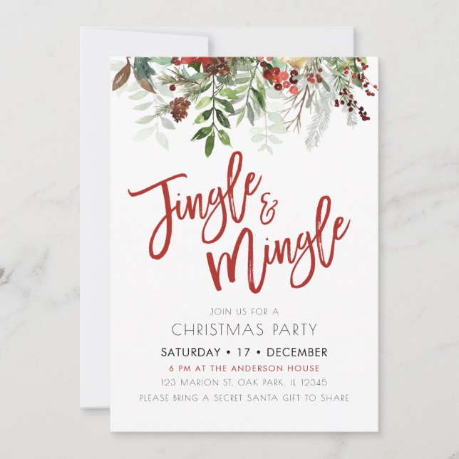 Winter Floral Jingle & Mingle Weihnachts-Party Einladung (Vorderseite)