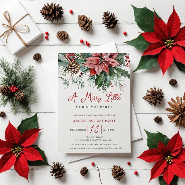 Winter Floral Merry Little Christmas Party Einladung (Winter Floral Merry Little Christmas Party Invitation)