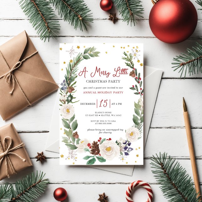 Winter Floral Merry Little Christmas Party Einladung (Winter Floral Merry Little Christmas Party Invitation)
