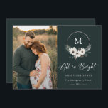 Winter Floral Monogram Wreath Foto<br><div class="desc">Alles ist helles Signaturskript. Rustikale Winter Aquarellblüte,  Kiefernäste und Pinecones Hoop Monogramm Rahmen,  Foto Urlaubskarte. Koordination rustikaler waldgrüner Hintergründe.</div>