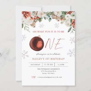 Winter Floral Oh was Fun Girl 1. Geburtstag Party Einladung