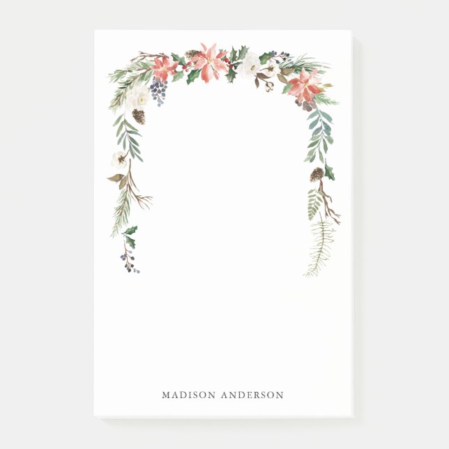 Winter floral | Personalisierter Urlaub Post-it Klebezettel (Vorderseite)