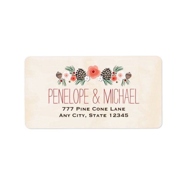 Winter Floral Pine Cone Weihnachten Adressaufkleber (Vorne)