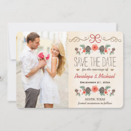 Winter Floral Pine Cone Weihnachten Save the Date