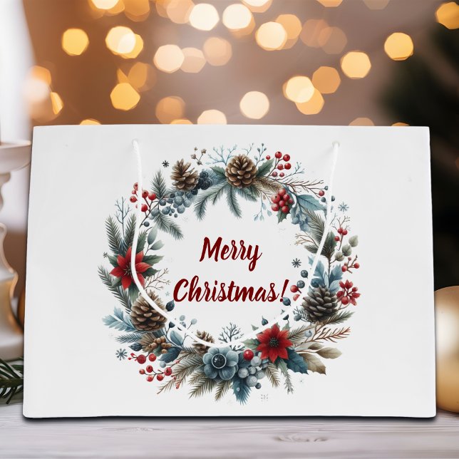 Winter Floral Pine Cones Wreath Große Geschenktüte (Von Creator hochgeladen)