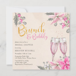 Winter Floral Pink Brunch Bubbly Brautparty Einladung