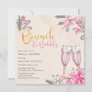 Winter Floral Pink Brunch Bubbly Brautparty Einladung