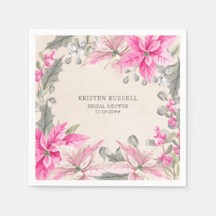 Winter Floral Pink Poinsettia Editable Occasion Serviette