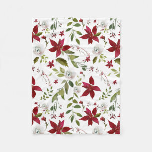 Winter Floral Poinsettia Wasserfarbe Fleecedecke