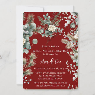 Winter Floral Red Rose Hochzeit Einladung