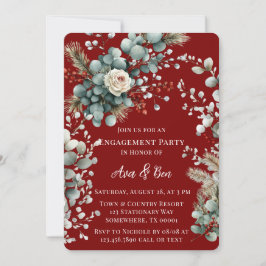Winter Floral Red White Rose Engagement Party Einladung