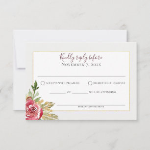 Winter Floral Rose Gold und Silber RSVP Karte