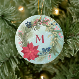 Winter floral rustikale Kranz Poinsettia Monogramm Keramik Ornament