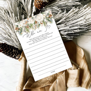 Winter Floral und Pine Who I Brautparty Game