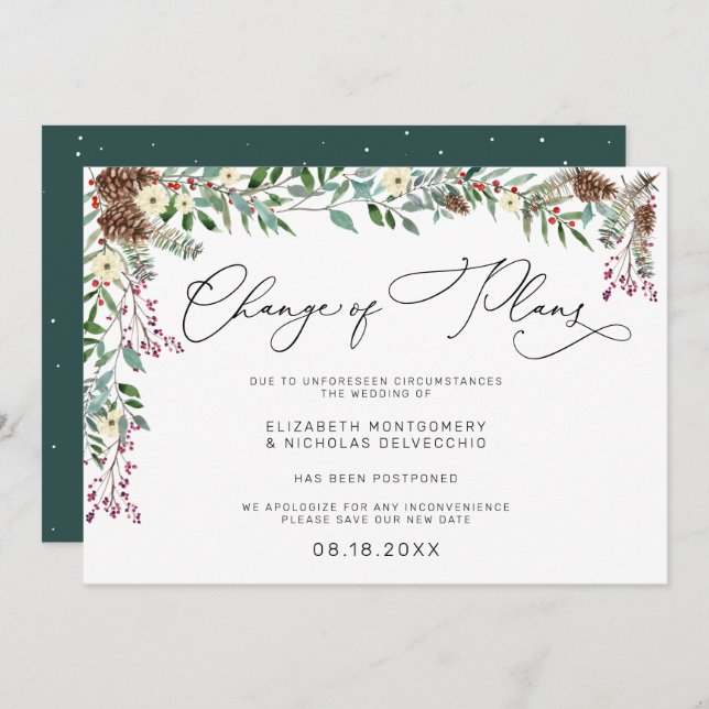 Winter floral | Verspätete Hochzeitsankündigung Einladung (Vorne/Hinten)
