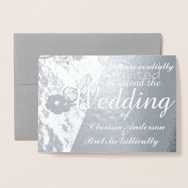 Winter Floral Wedding Foil Blk und White Foto Folienkarte (Vorderseite mit Umschlag)