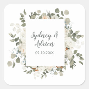 Winter Floral Wedding Umschlag Aufklebers Quadratischer Aufkleber