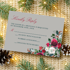 Winter Floral Weihnachten Dezember Hochzeit RSVP Karte