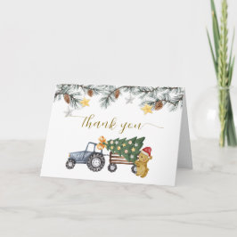 Winter Floral X'mas Tree Tractor Bear Baby Shower  Dankeskarte
