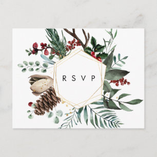 Winter florale geometrische Hochzeit rsvp Postkart Postkarte