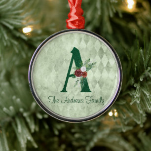 Winter florale Illustrierte Letter A Personalisier Ornament Aus Metall