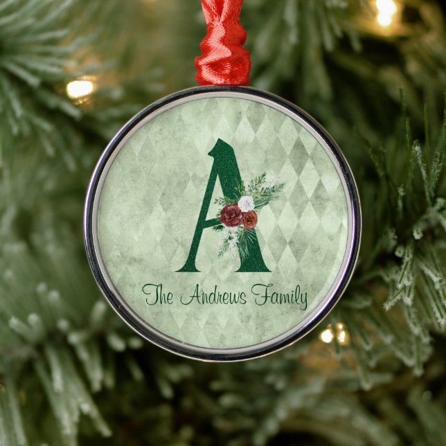 Winter florale Illustrierte Letter A Personalisier Ornament Aus Metall (Baum)
