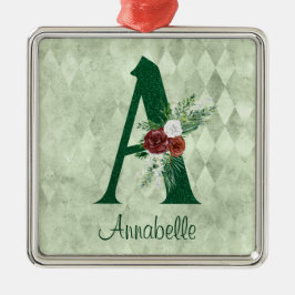 Winter florale Illustrierte Letter A Personalisier Ornament Aus Metall
