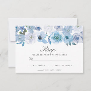 Winter Florals: Elegant Blue White Wedding RSVP Karte