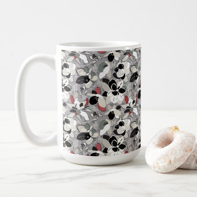 Winter Florals Gray Black Kaffeetasse (Mit Donut)
