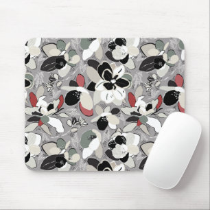 Winter Florals Gray Black Mousepad