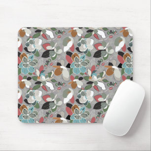 Winter Florals Gray Black Mousepad