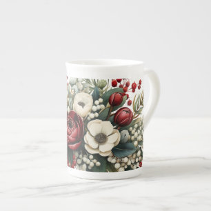Winter Florals Green Red White erweitert Prozellantasse